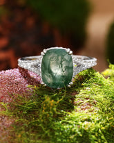 FERNANDA Cushion Cut Moss Agate Split Shank Engagement Ring